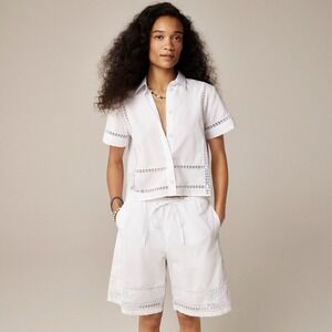 NWT!! J. CREW Gamine Eyelet Trim Shirt Top Buttondown Lace Solid White Size 2